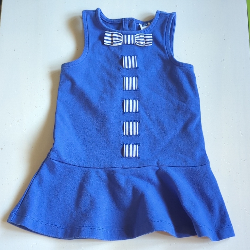 Janie and Jack Toddler Blue Sleeveless Dress with Striped Bow 18-24nmonths